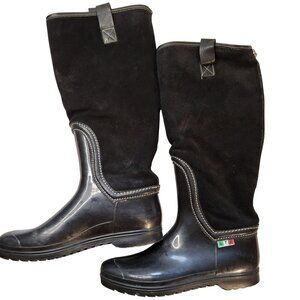 Les Très Jolis LTJ rubber and suede/fabric rain boots in black Winter Boots With